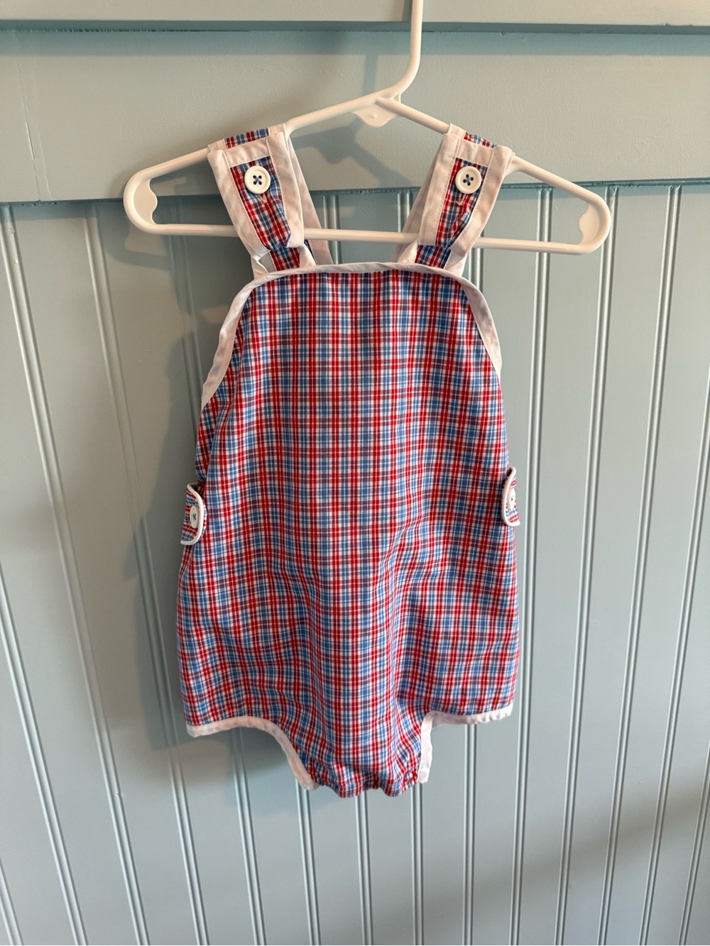 The Beaufort Bonnet Company Red, Blue & White Plaid Baby Romper